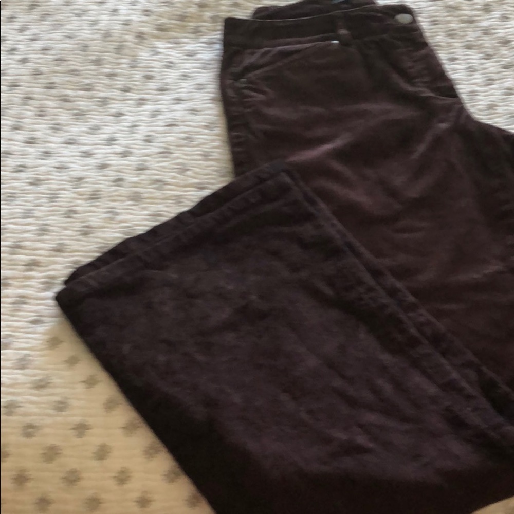 Corduroy burgundy low rise jeans wide leg .